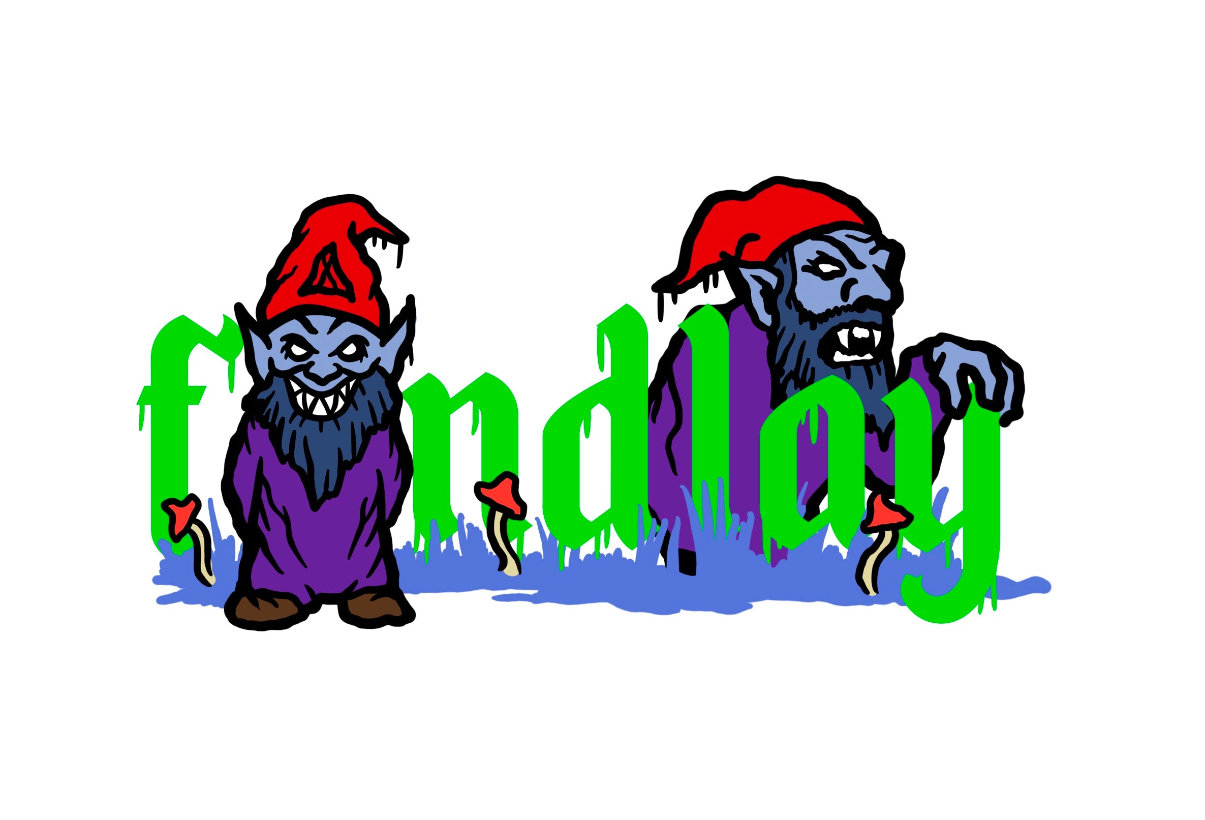 two gnomes wearing red hats and purple robes, with the word "Funding" written in green letters behind them.
