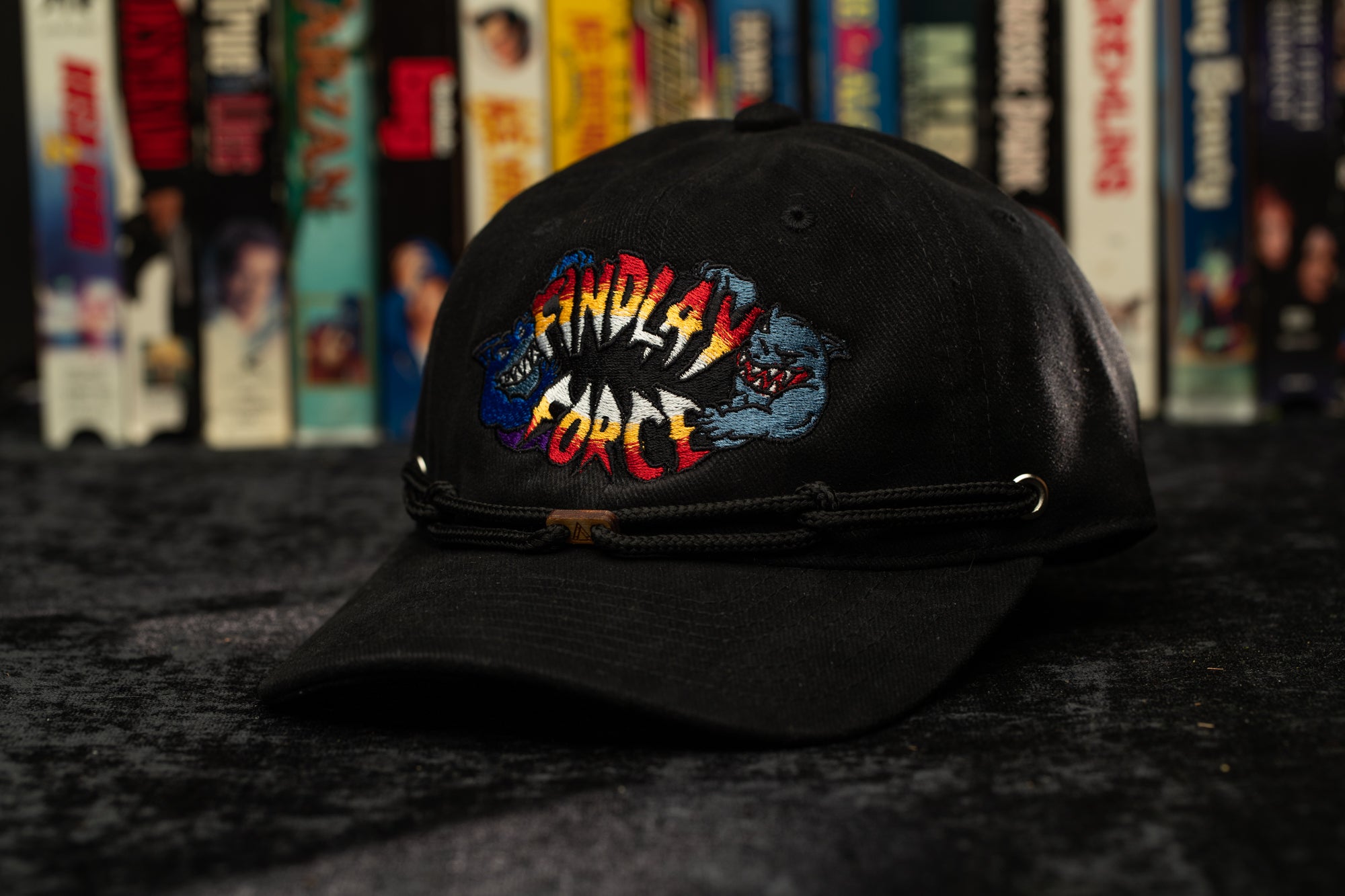 a black hat with the words funky face painted on it