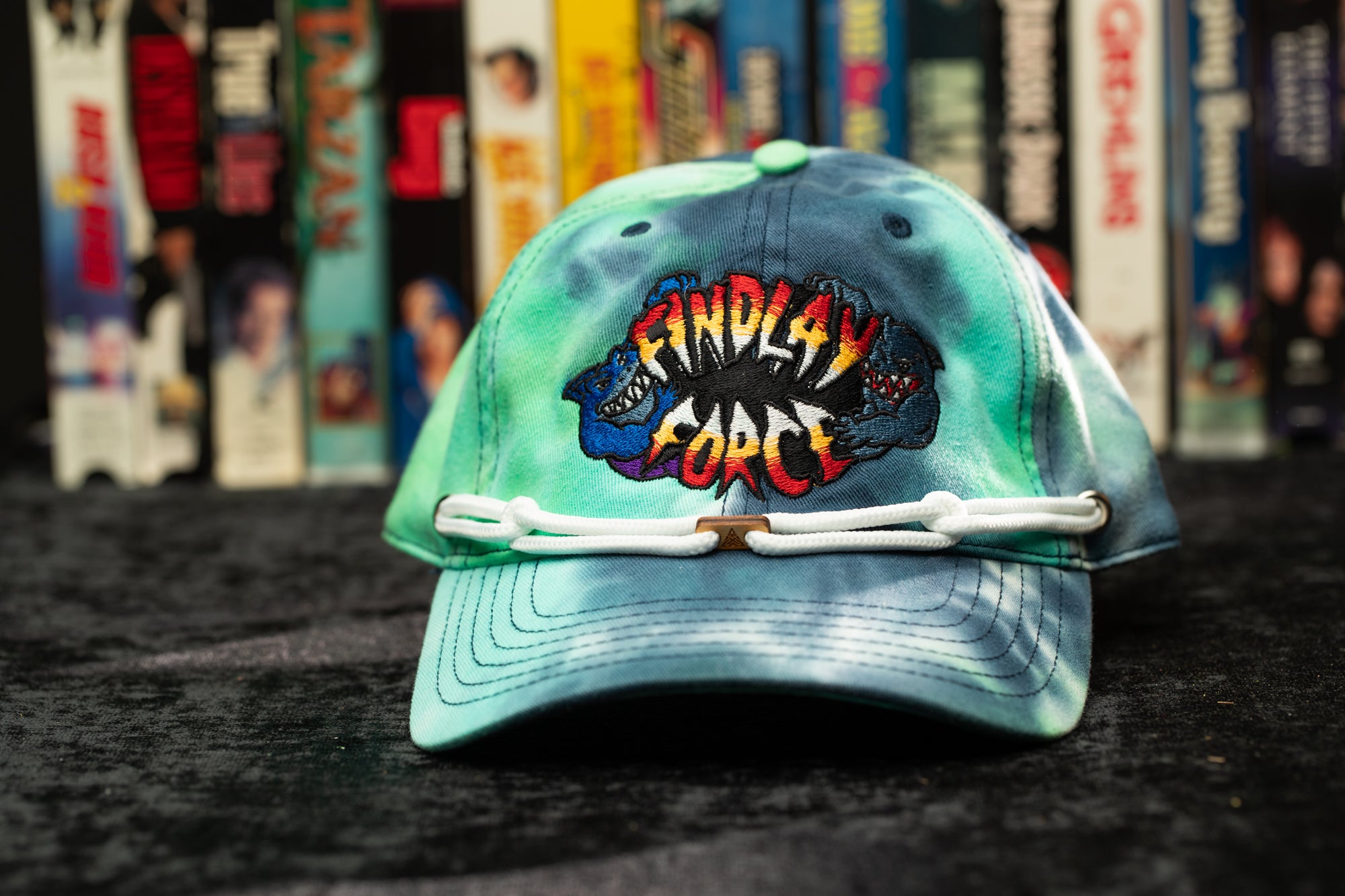 a blue hat with the words funky faces on it
