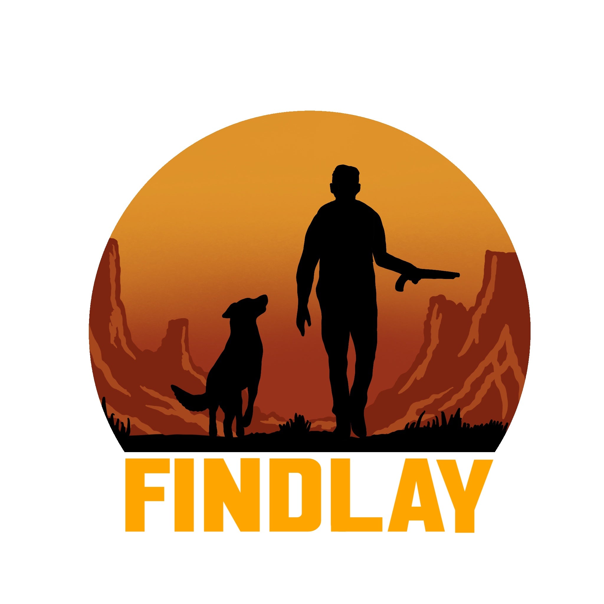 a silhouette of a man and a dog with a plane in the background