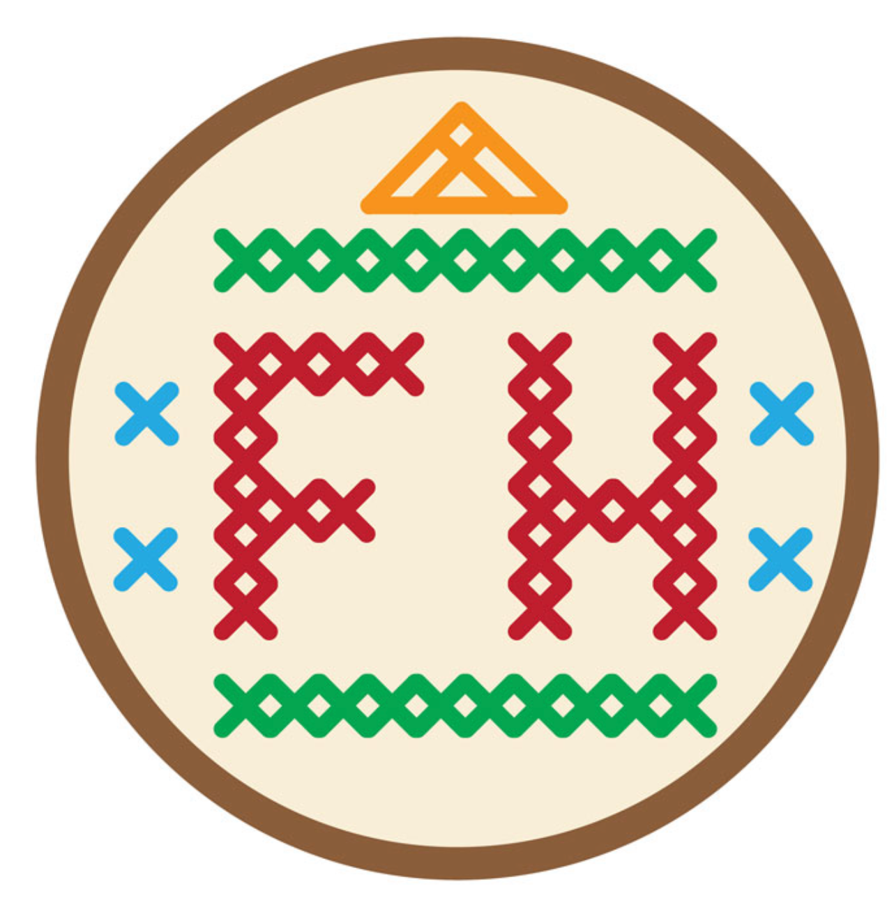 a circular logo with a border, containing the letters "FH" in red and green, and a triangle symbol above them.