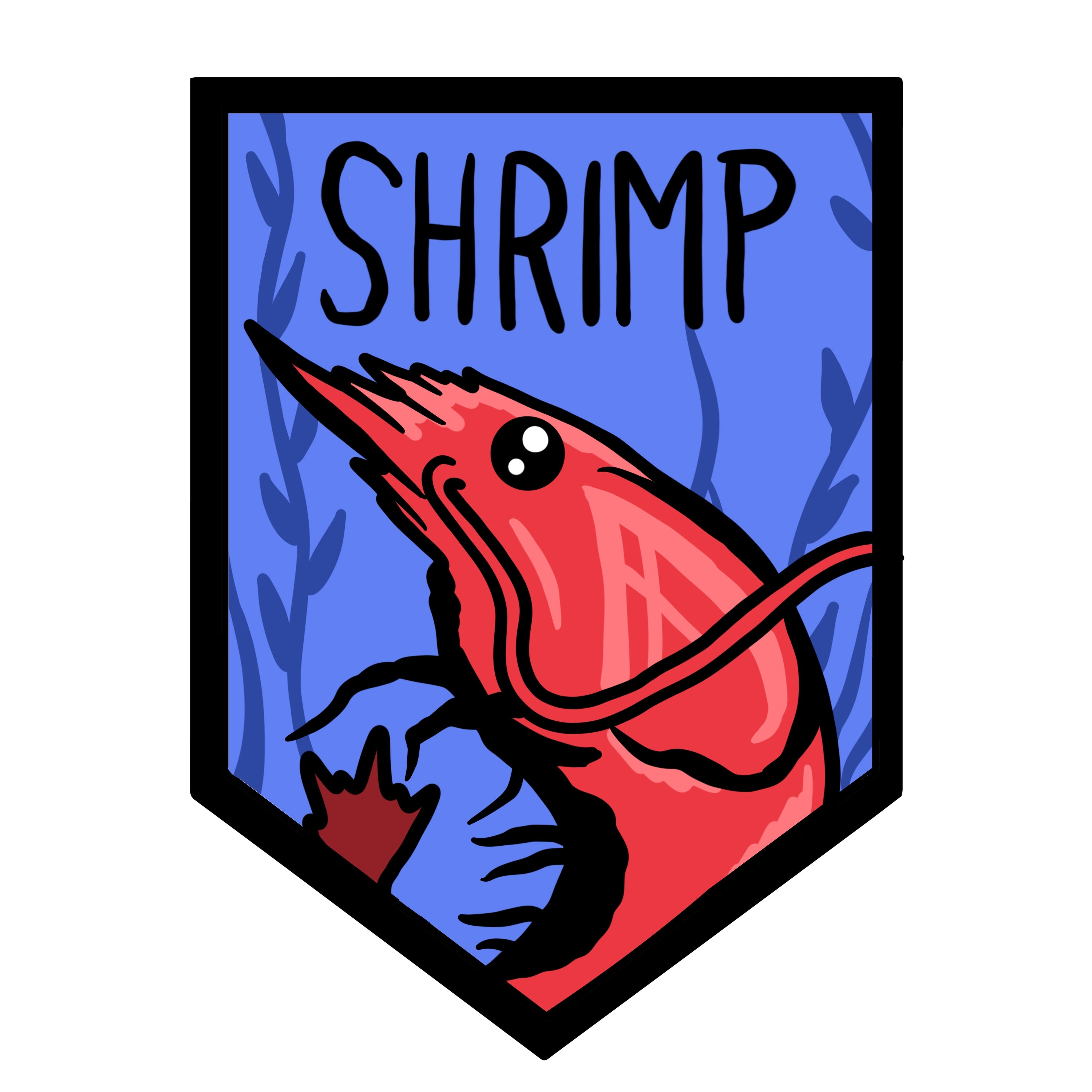a red shrimp with the words shrimp on it