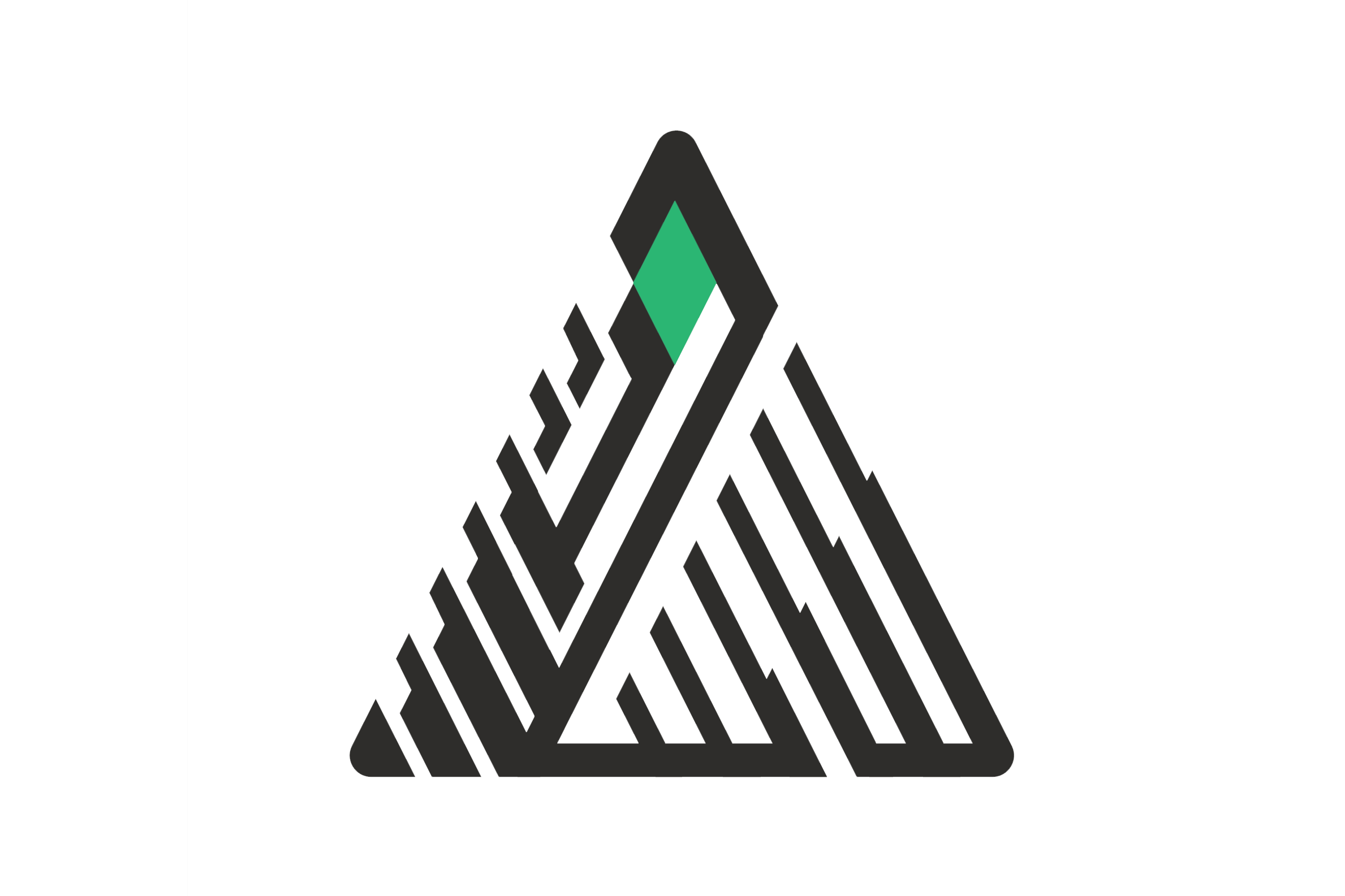 A stylized triangle with a green square inside it, set against a white background.