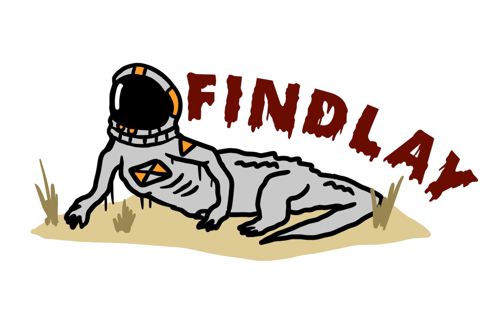 A cartoon illustration of a person wearing a spacesuit, with the word "FINDLAY" written in a dripping, distressed font above them.