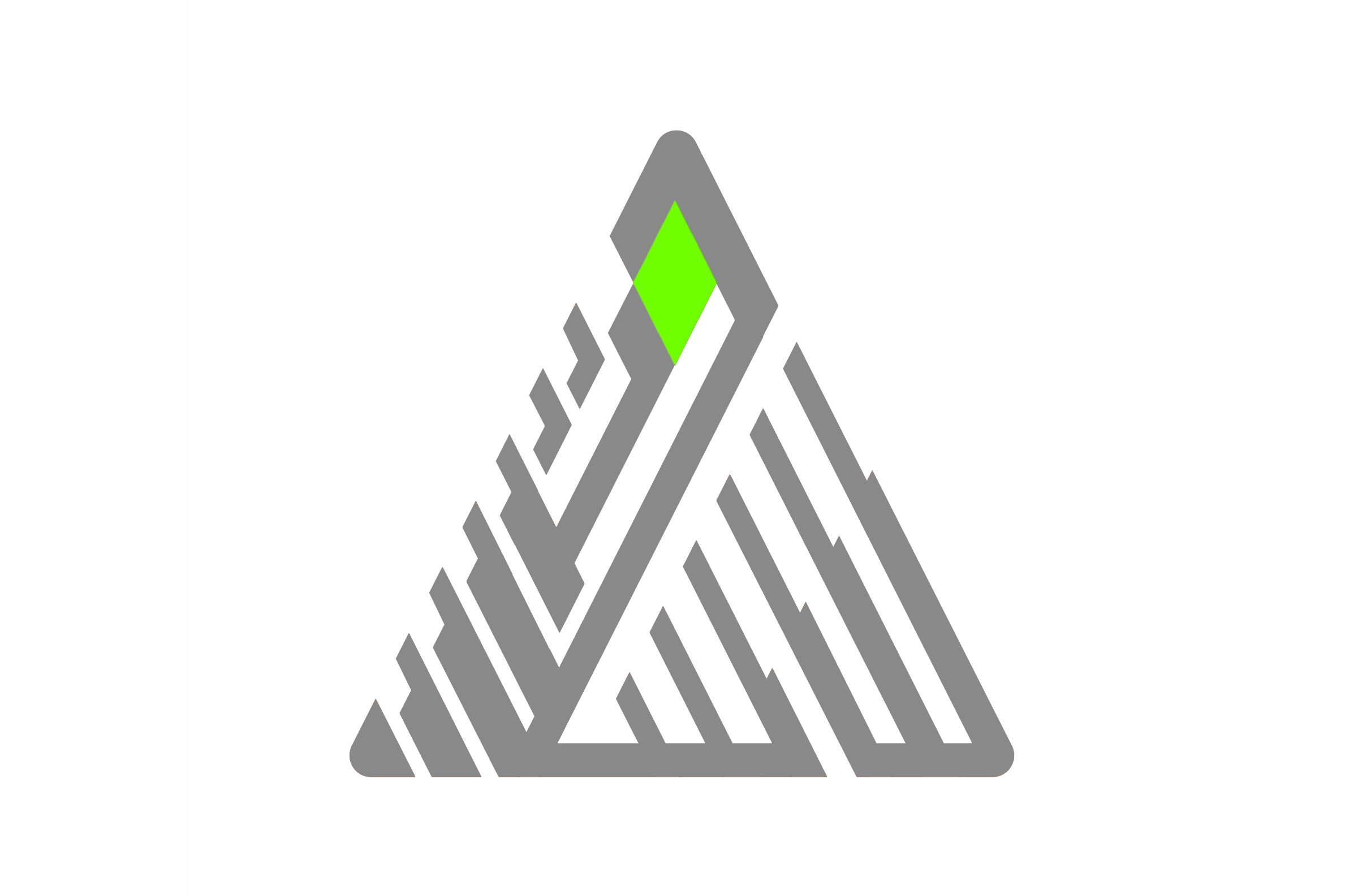 a stylized triangle with a single green square in the center.