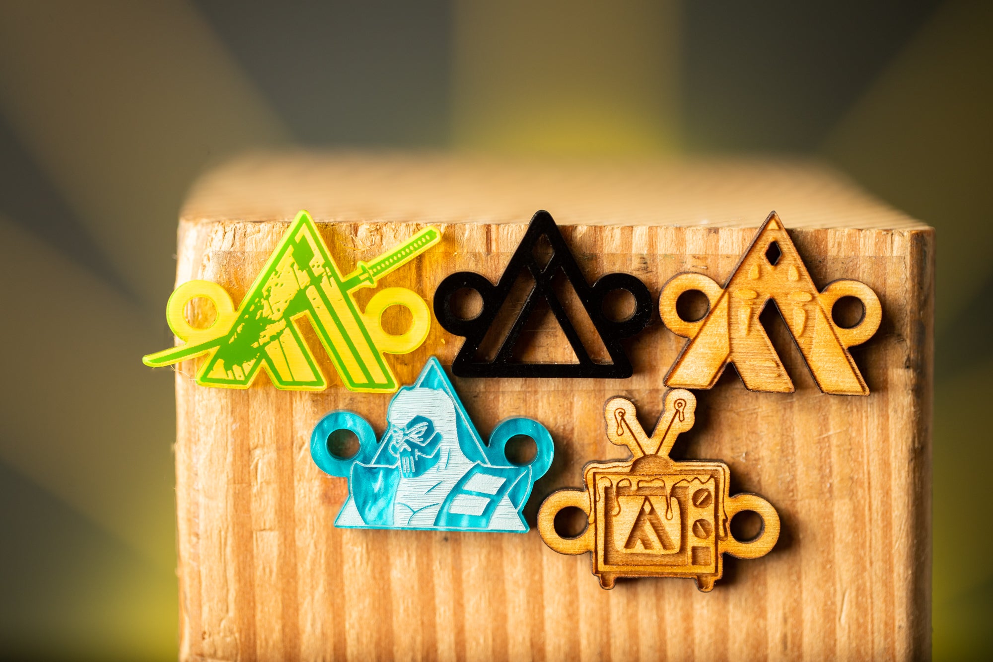a wooden block with a bunch of different items on it