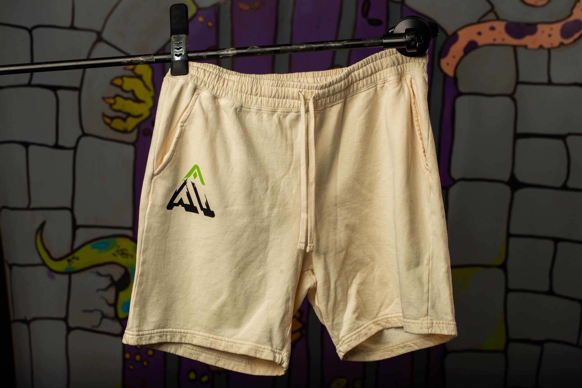 a pair of shorts hanging on a clothes line