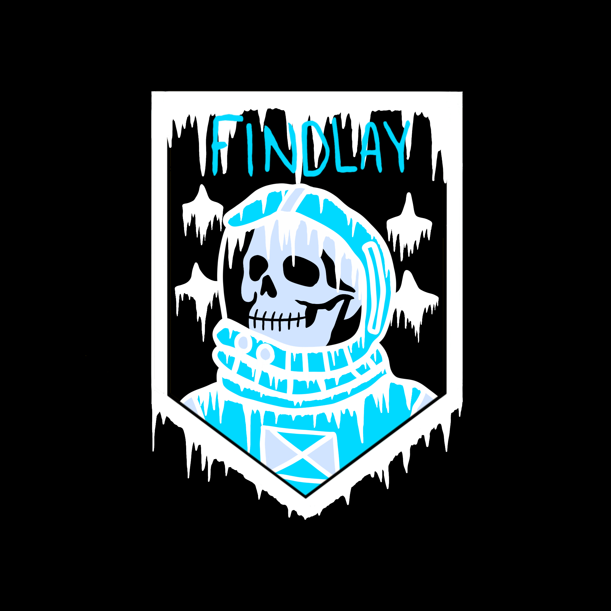 A stylized illustration of a skull wearing a spacesuit, with the word "FINDLAY" written above it.
