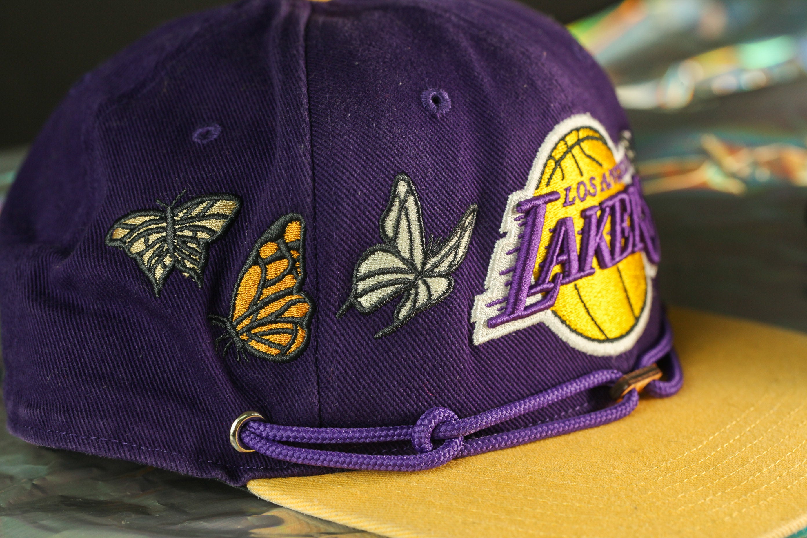 Vintage Basketball Hat with Butterflys - Purple / gold