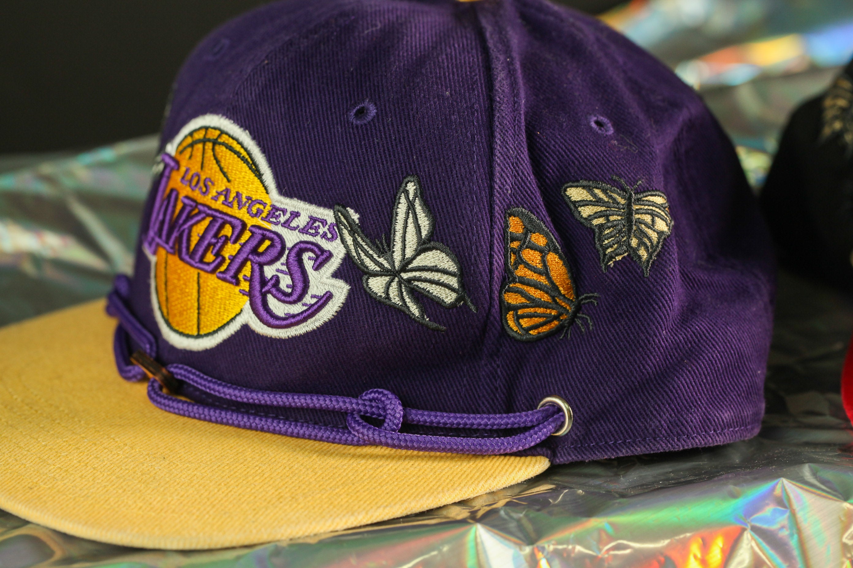 Vintage Basketball Hat with Butterflys - Purple / gold