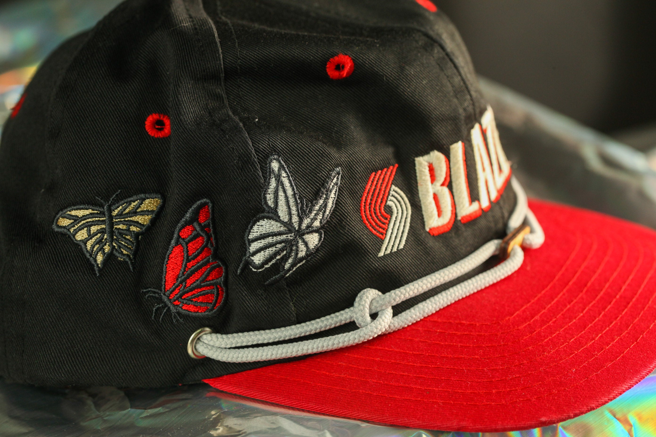 Vintage Basketball Hat with Butterflys - Black / Red