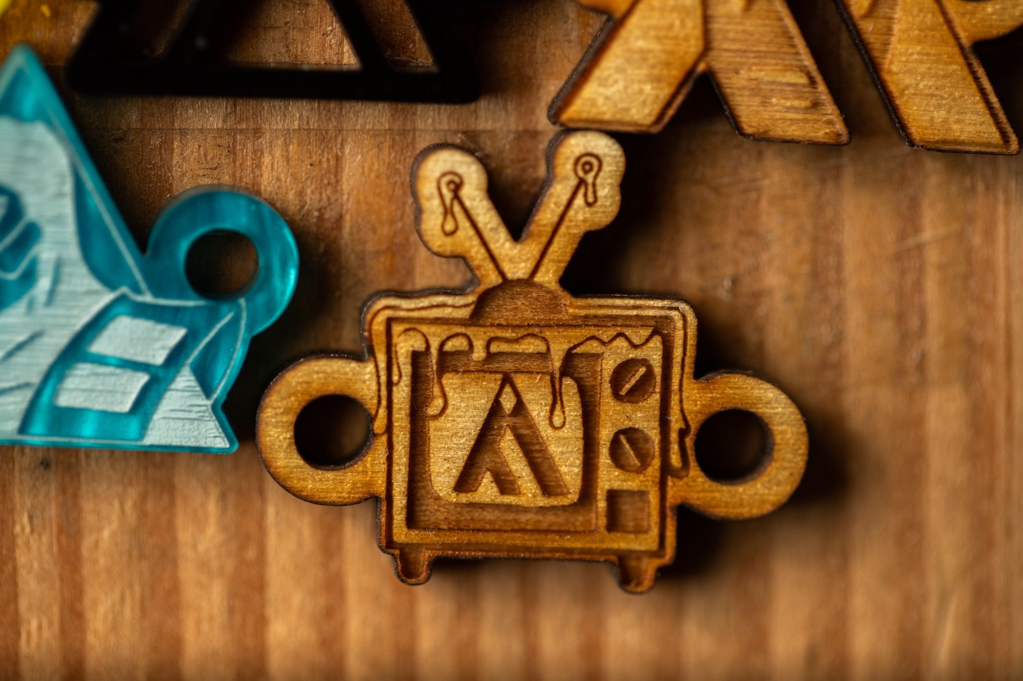 a close up of a wooden object on a table