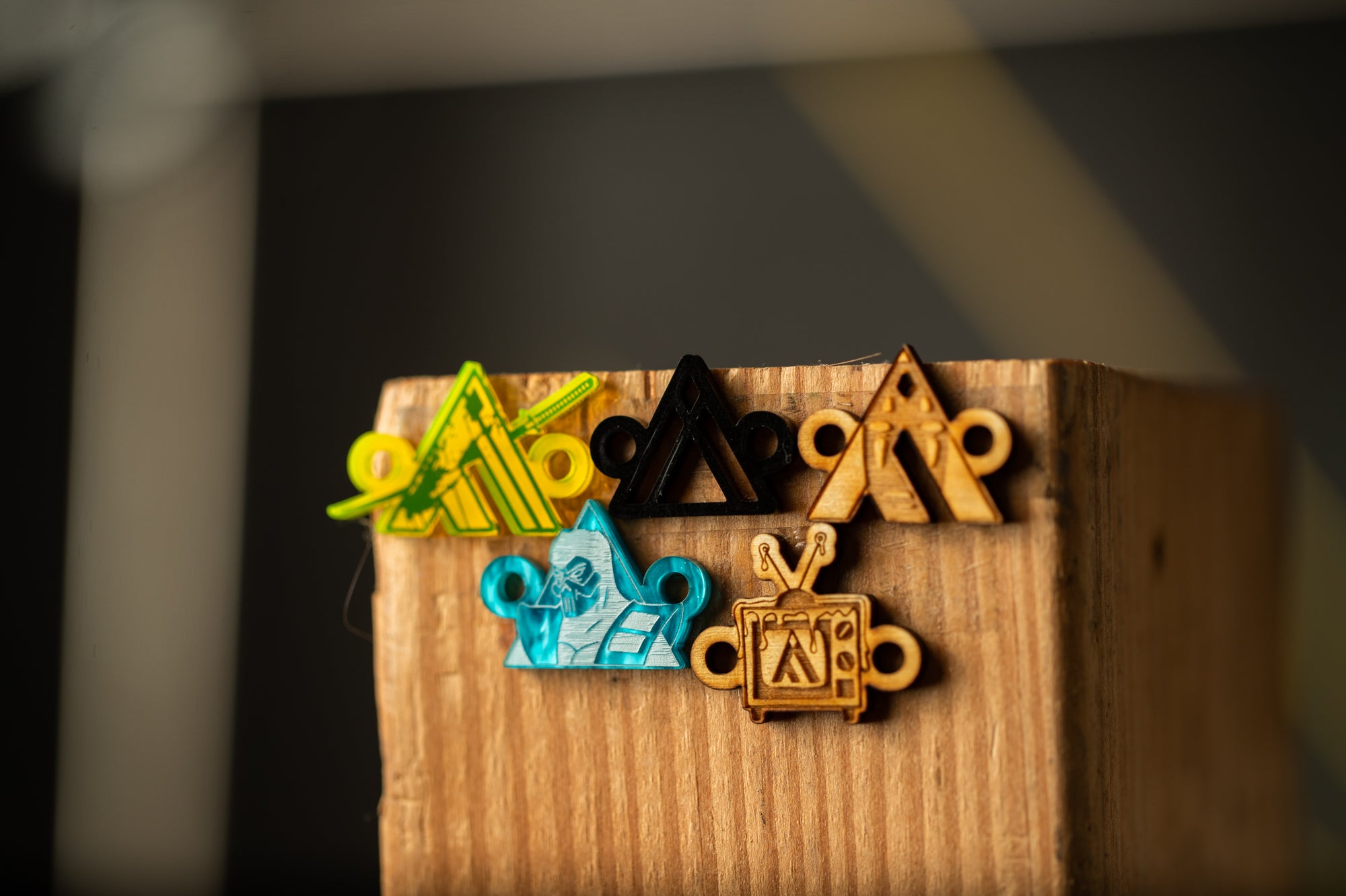 a wooden block with a bunch of different items on it