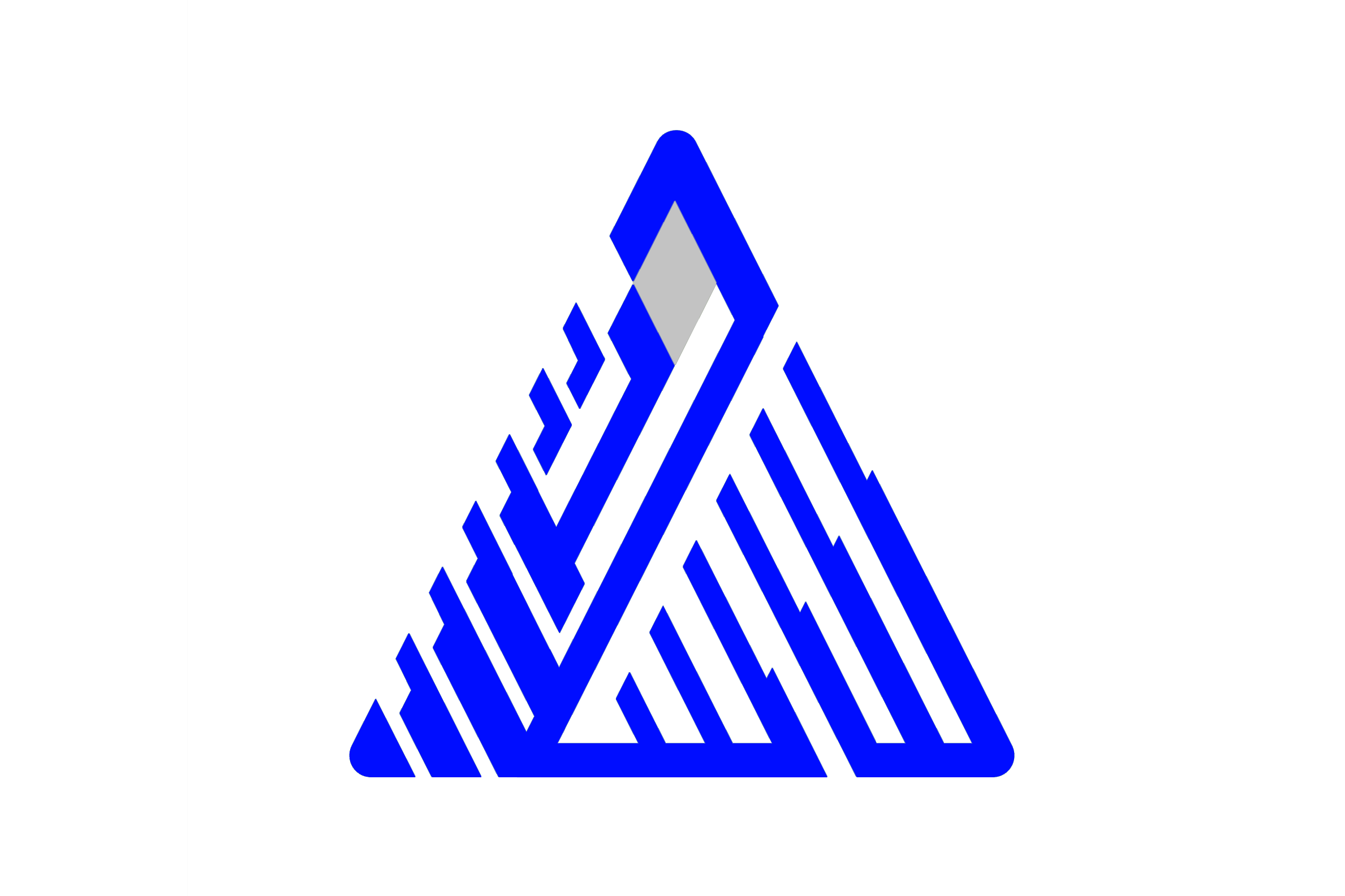 a blue triangle with a white dot in the middle.