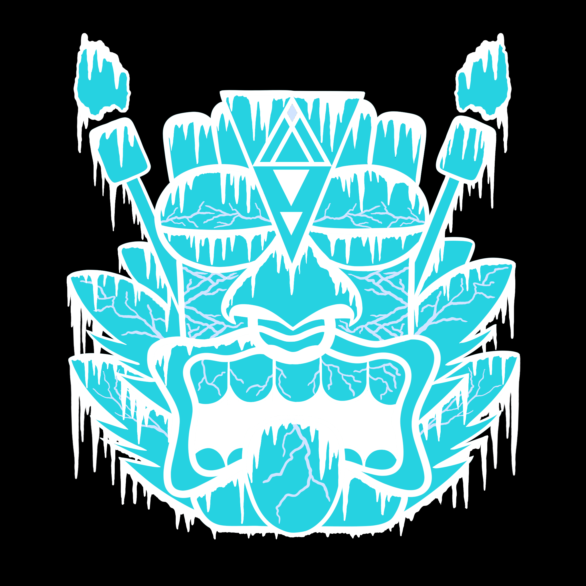 A stylized, abstract illustration featuring a frozen, icy face with a triangular shape at the top.